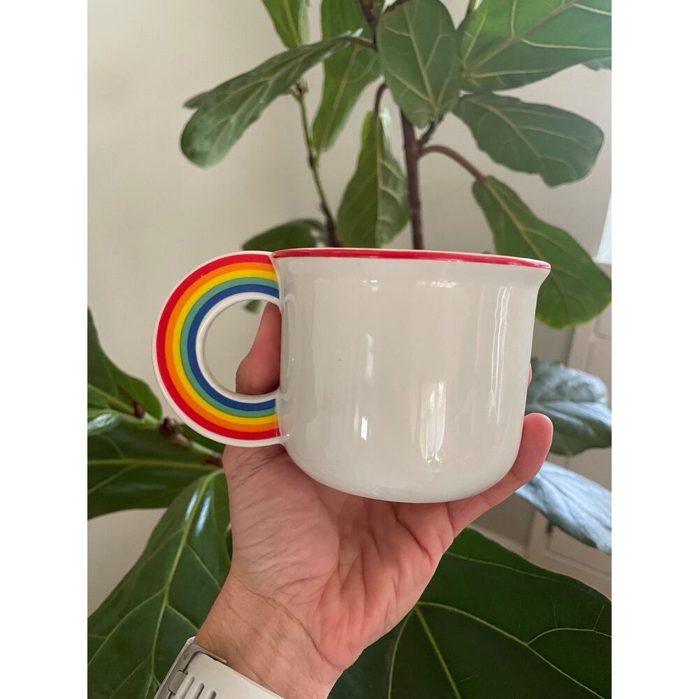 Vandor Vintage 1979 Small White Coffee Tea Mug With Rainbow Handle